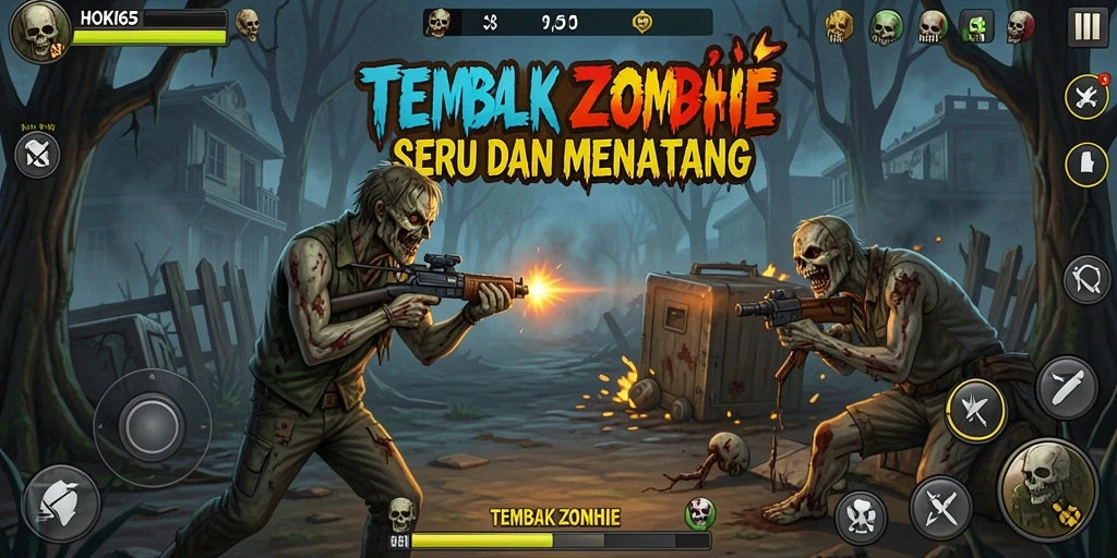 Tampilan antarmuka HOKI65 saat bertempur melawan zombie.