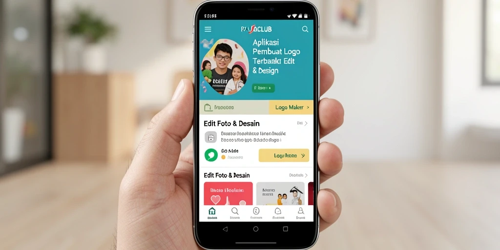 Tampilan antarmuka aplikasi RAJACLUB sebagai Logo Maker yang intuitif.