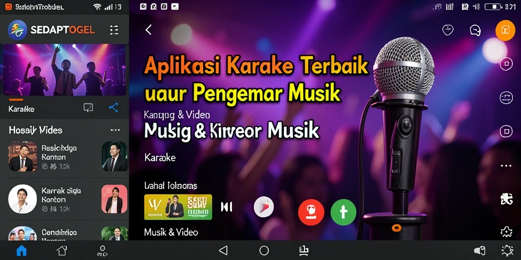 Antarmuka SEDAPTOGEL saat sesi karaoke dengan lirik yang jelas.
