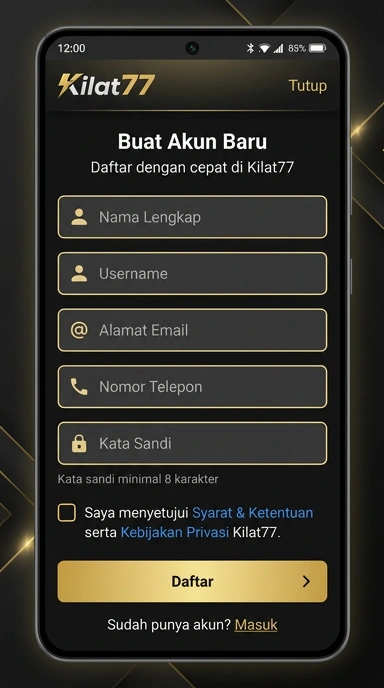 Tampilan halaman daftar kilat77